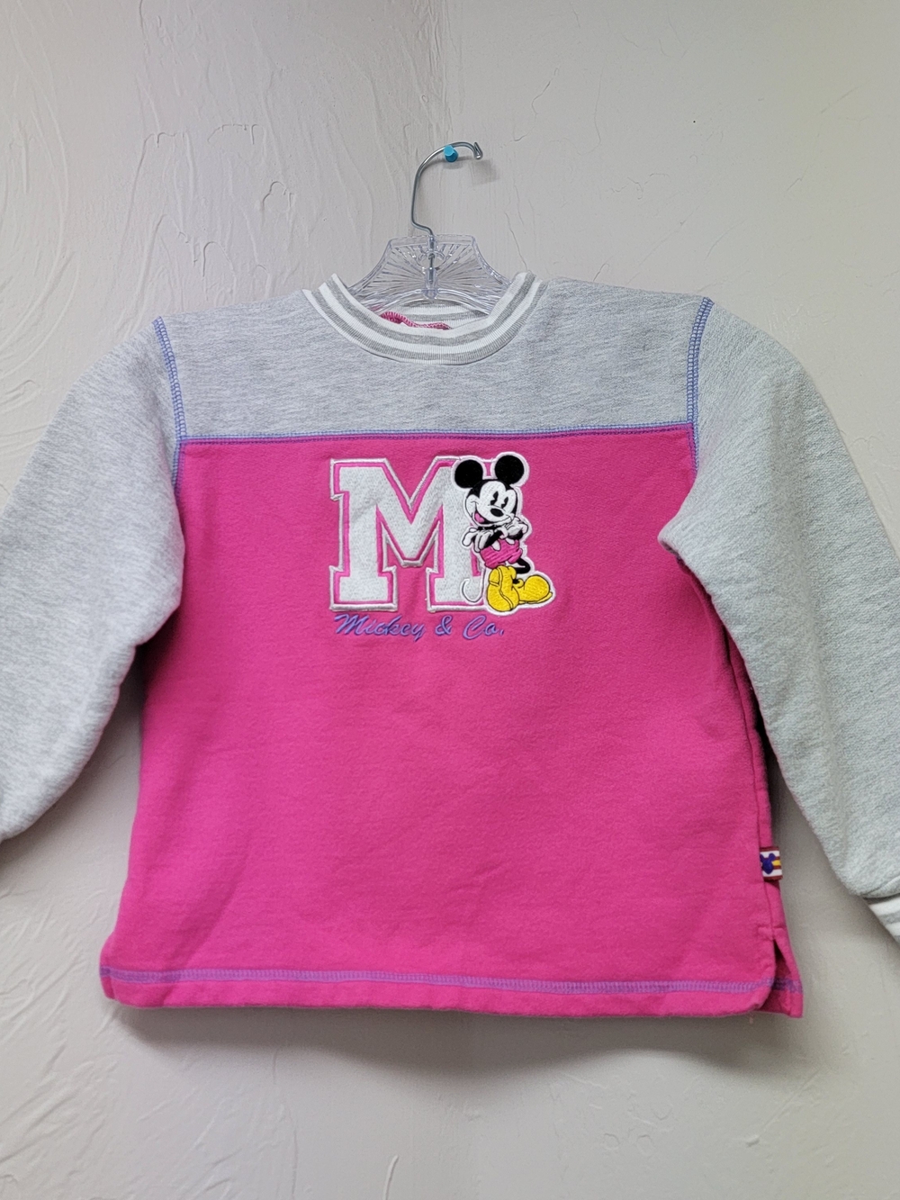 Vtg 90s Mickey & Co Girls Disney Mouse Sweatshirt Pink Colorblock Embroidery 4/5